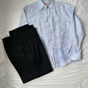 Light Blue Paisley Button-Up Shirt with Black Dress Pants